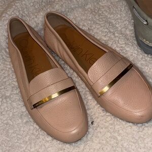 Calvin Klein Women's Beige Loafers with Gold Accent